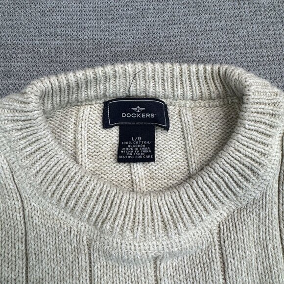 Dockers Mens Size Large Beige Oatmeal Ribbed Knit Crewneck Sweater Long Sleeve - Picture 5 of 10